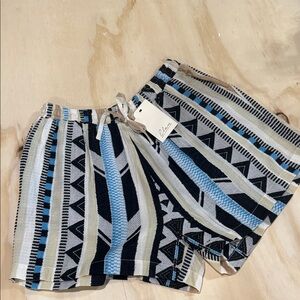 Elan Black, Blue & Cream Striped Aztec Women’s Drawstring Shorts